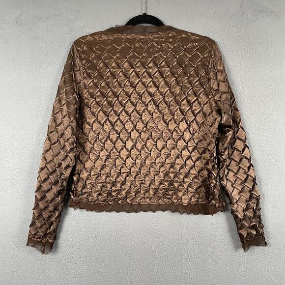 Komarov Jacket Womens Small Brown Textured Crinkle Mesh Sheer Open Front USA - Picture 2 of 6